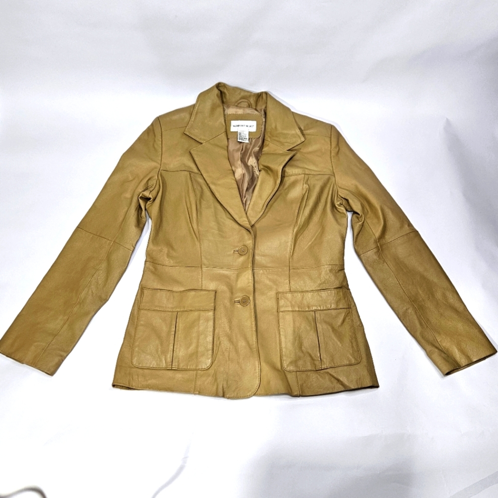 Newport News Tan Leather Blazer Jacket Size 6
